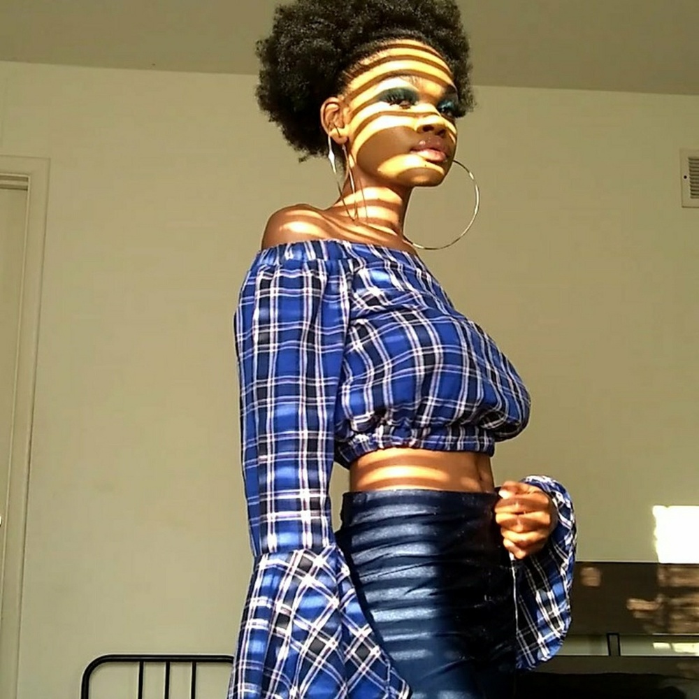 Navy blue plaid crop top